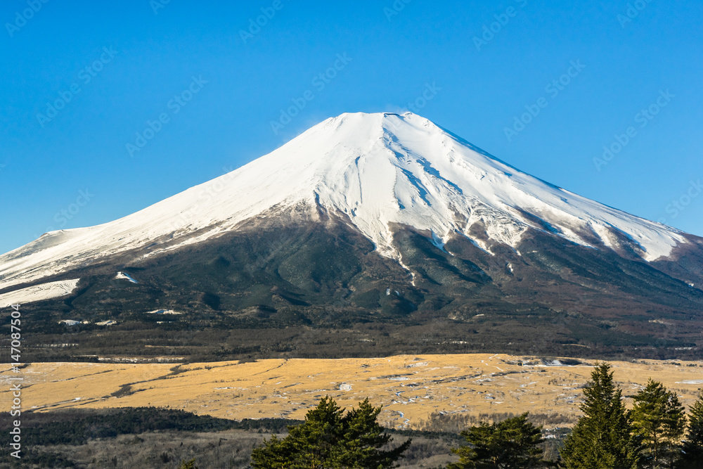 冬の富士　冠雪　青空