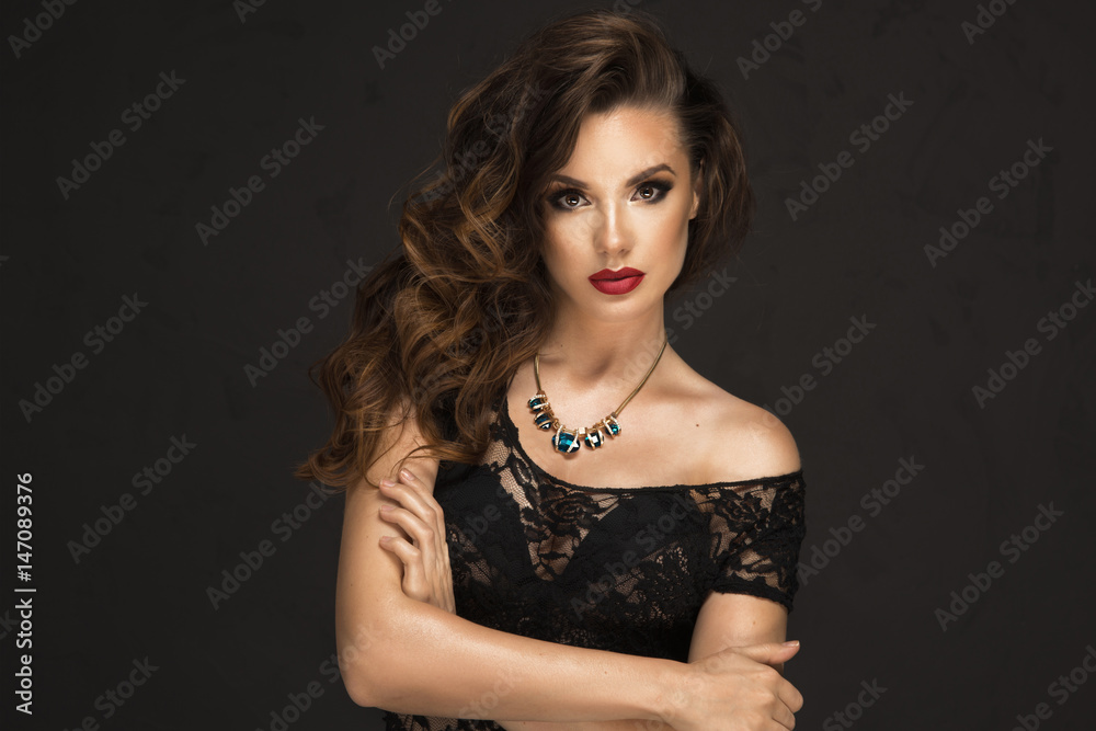 Sexy brunette woman with red lips Sexy brunette woman with red lips