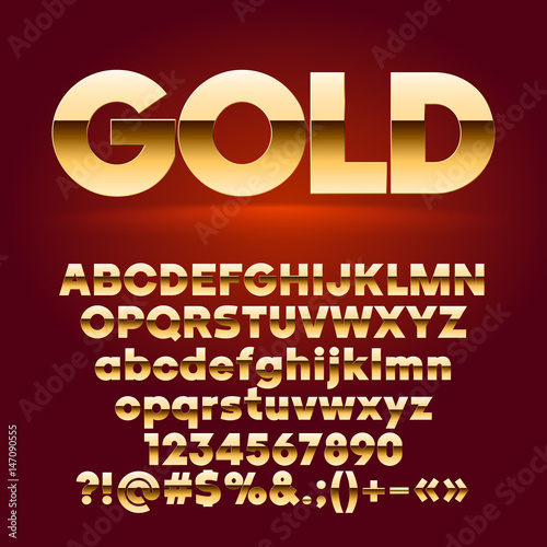 Vector chic set of golden alphabet letters, symbols, numbers. Contains graphic style