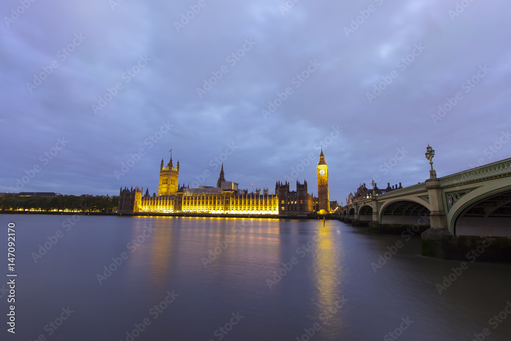 Big Ben, Parliament and Thames river in Westminster.