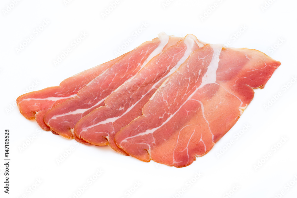 Pork ham slices isolated on white background. Pork ham slices isolated on white background.