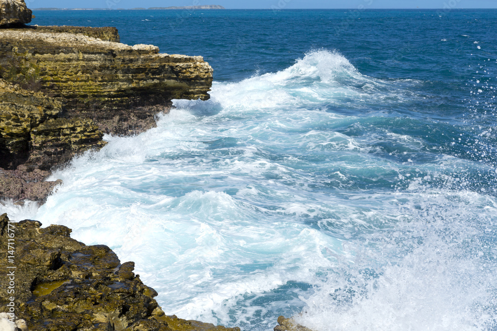 Antigua, Atlantic Ocean rocky shoreline with white waves