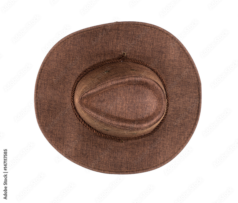 Brown cowboy hat on white isolated background, close-up, top view Stock  Photo | Adobe Stock