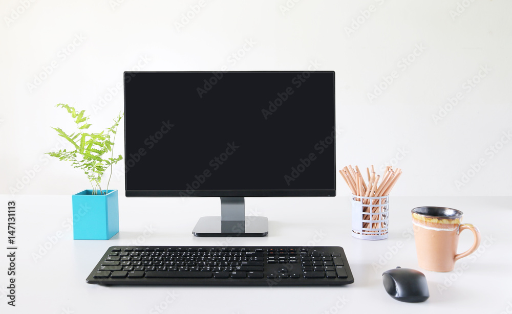 Computer, Desktop PC. for business ,background white Office.copy space. Computer, Desktop PC. for business ,background white Office.copy space.