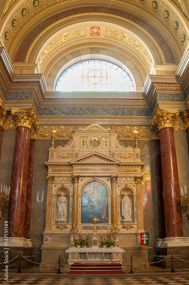 Interior of the roman catholic church St. Stephen's Basilica. Budapest