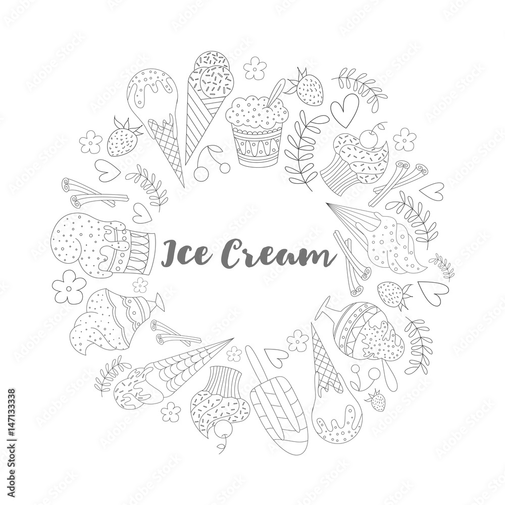 set of icons of ice cream set of icons of ice cream