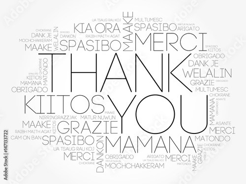 Thank You Word Cloud background, all languages, multilingual for education or thanksgiving day
