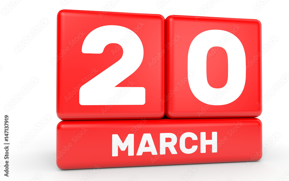 March 20. Calendar on white background. March 20. Calendar on white background.