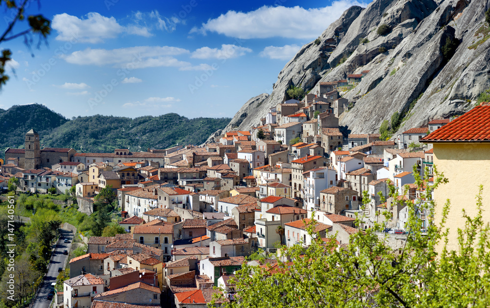 Pietrapertosa, Basilicata, Italy - panoramic view of the town built in the rock