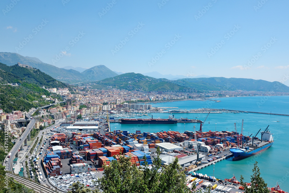Salerno panoramic view from the port, Italy