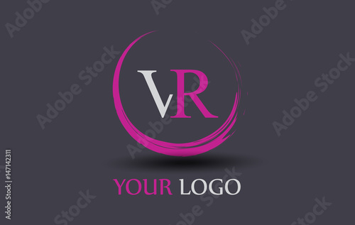 VR Letter Logo Circular Purple Splash Brush Concept.