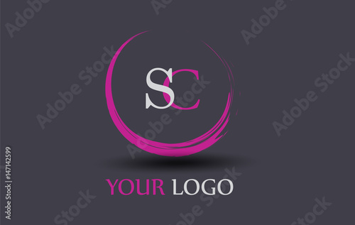 SC Letter Logo Circular Purple Splash Brush Concept.