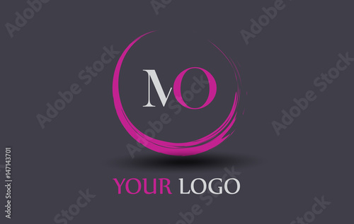 MO Letter Logo Circular Purple Splash Brush Concept.