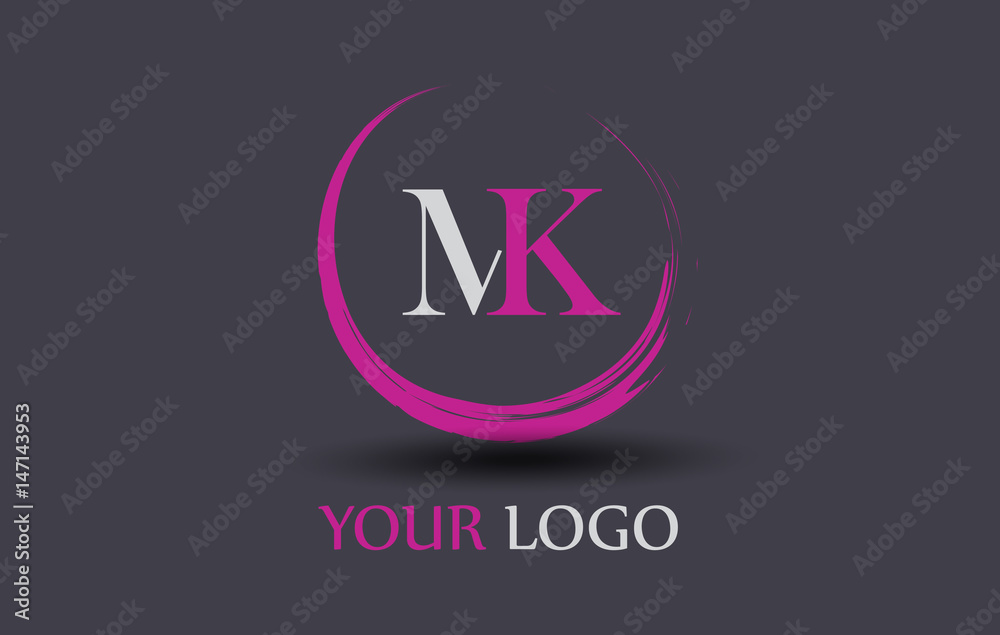 MK Letter Logo Circular Purple Splash Brush Concept. MK Letter Logo Circular Purple Splash Brush Concept.