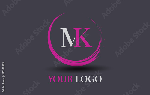 MK Letter Logo Circular Purple Splash Brush Concept. photo
