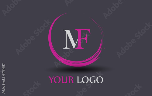 MF Letter Logo Circular Purple Splash Brush Concept. photo
