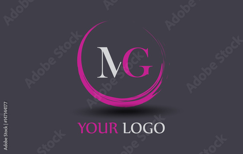 MG Letter Logo Circular Purple Splash Brush Concept.