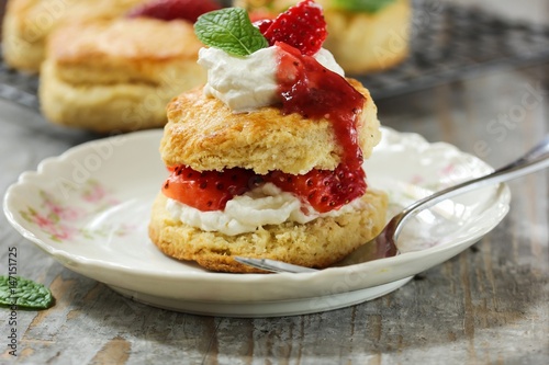 Fotografia, Obraz Homemade Strawberry shortcake  / Mothers day dessert