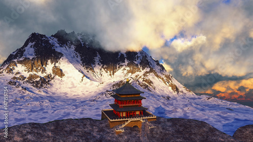 Sun temple - Buddhist shrine in the Himalayas 3d rendering