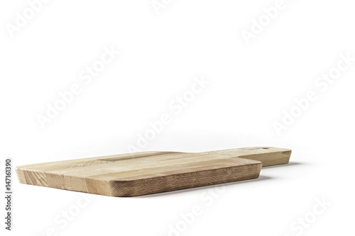Small rectangular cutting board on a white background from side