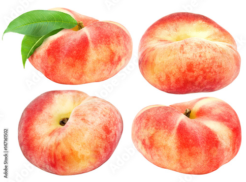 Set of peaches isolated on white background