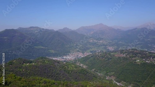 Wonderful aerial landscape on Orobie Alps, Valle Gandino and Valle Seriana from Altino place. Albino, Bergamo, Italy. Photo taken with drone photo