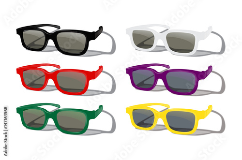 Vector set of colored sunglasses isolated on white.