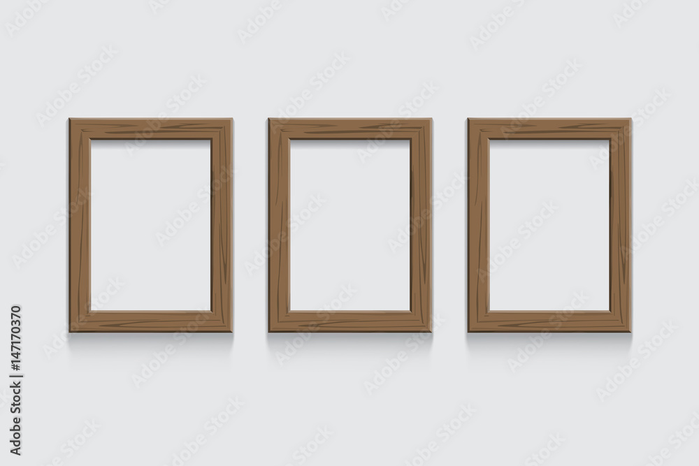 Vector wooden picture or photo frames isolated on grey background. Vector wooden picture or photo frames isolated on grey background.