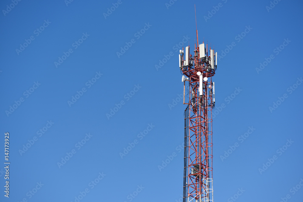 Large tower with antennas for communication of cell phones