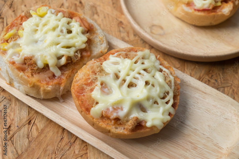 Fresh mini buns topped with pizza Fresh mini buns topped with pizza