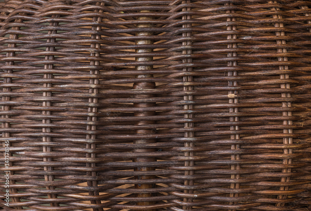 Texture of a dark brown rattan wicker basket Texture of a dark brown rattan wicker basket