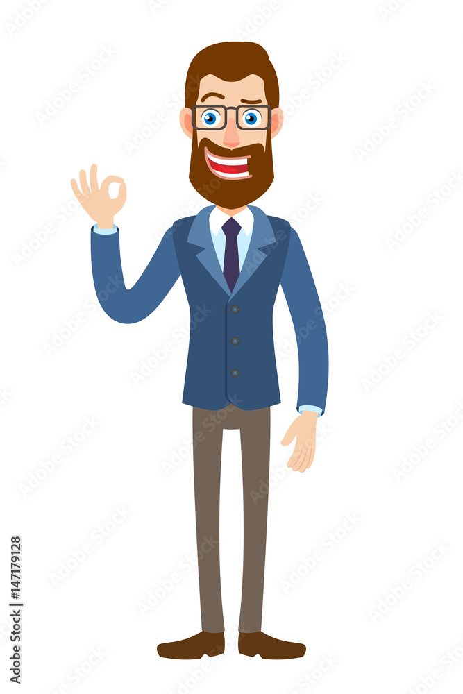 Hipster Businessman showing a okay hand sign Hipster Businessman showing a okay hand sign