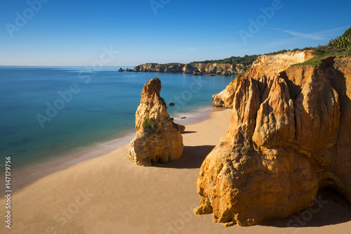 View of the Vau Beach (Praia do Vau) in Portimao, Algarve, Portugal; Concept for travel in Portugal and Algarve