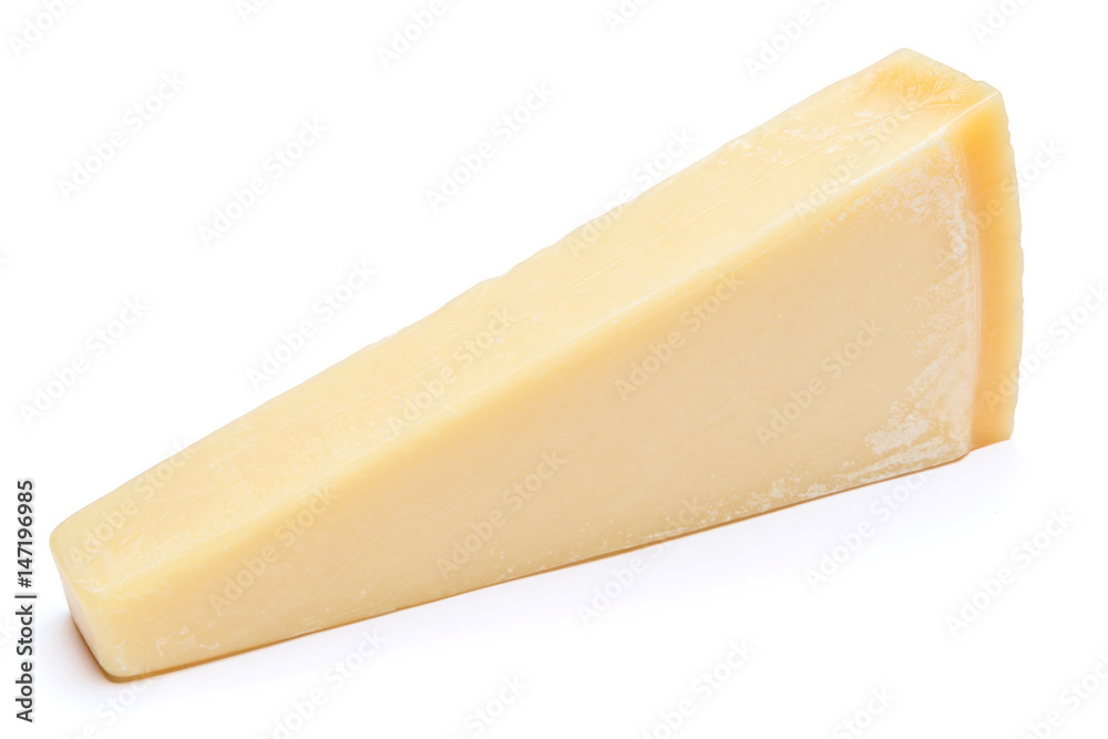 Piece of parmesan cheese isolated on white background Piece of parmesan cheese isolated on white background