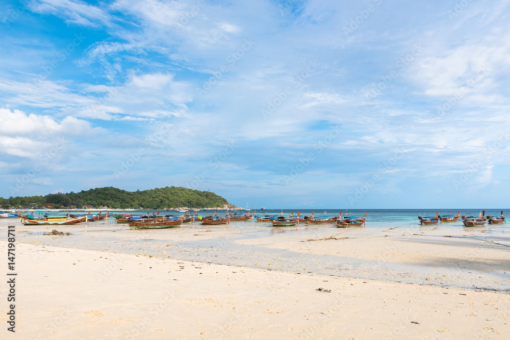 Holiday in Thailand - Beautiful Island of Koh Lipe with long tail boat by the beach at Satun, Thailand