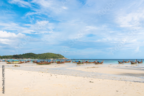 Holiday in Thailand - Beautiful Island of Koh Lipe with long tail boat by the beach at Satun, Thailand