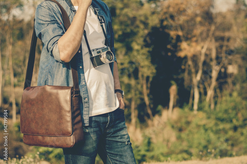 Men shoulder bag brown leather.