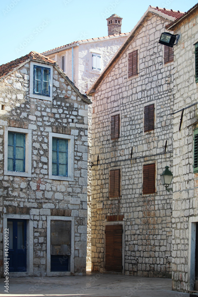 Fototapeta premium A street in Old Town in Stari Grad, Croatia