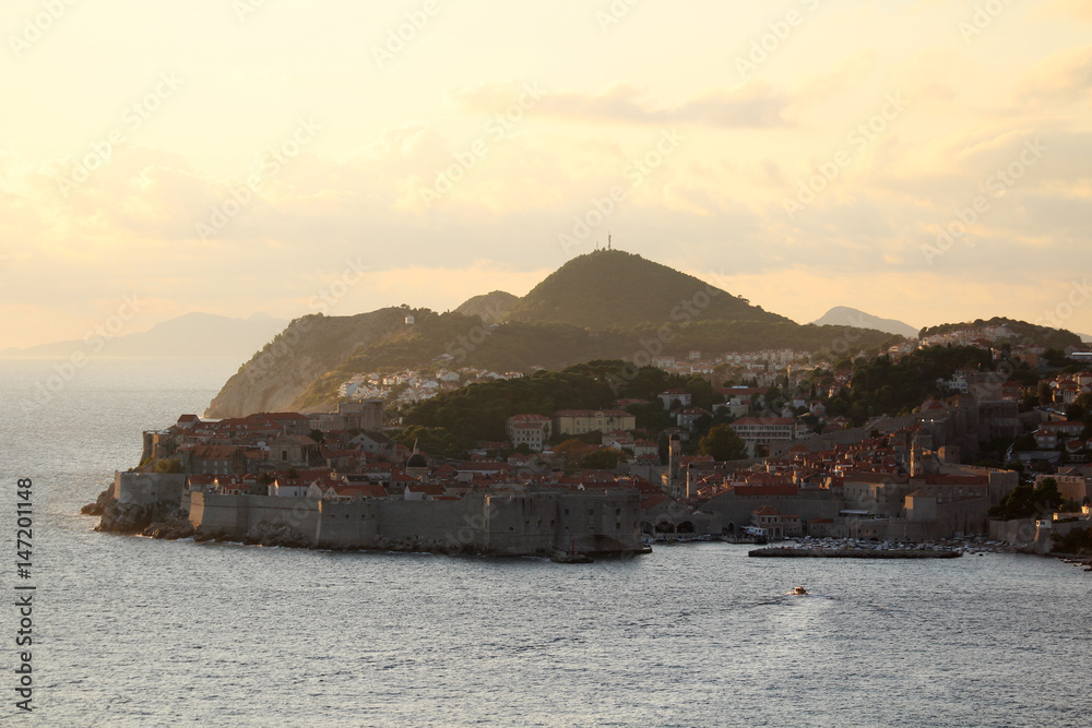Old town of Dubrovnik at sunset time, Croatia 