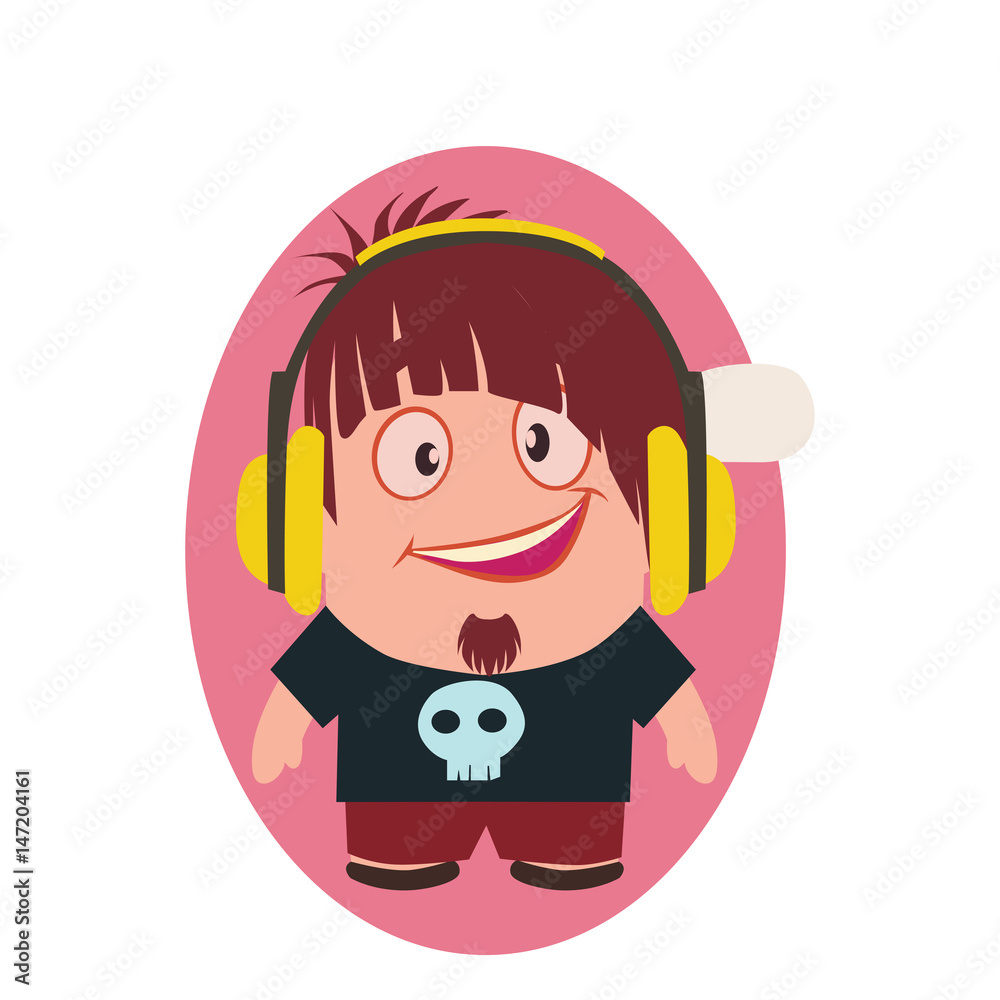 Cute, Cool and Funny Smiling Geek Avatar of Little Person with Headphones  Cartoon Character in Flat Vector - Use as Emoji or Mascot, Male  Illustration Isolated on White Background Stock Vector |