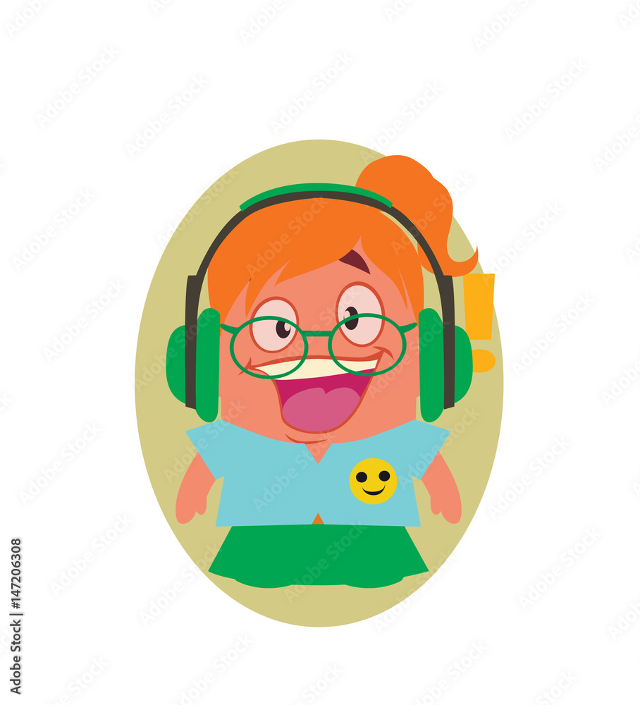 Laughing, Smiling and Happy Young Girl Geek Avatar of Little Person Cartoon Character in Flat Vector - Use as Emoji or Mascot, Female Illustration Isolated on White Background Laughing, Smiling and Happy Young Girl Geek Avatar of Little Person Cartoon Character in Flat Vector - Use as Emoji or Mascot, Female Illustration Isolated on White Background