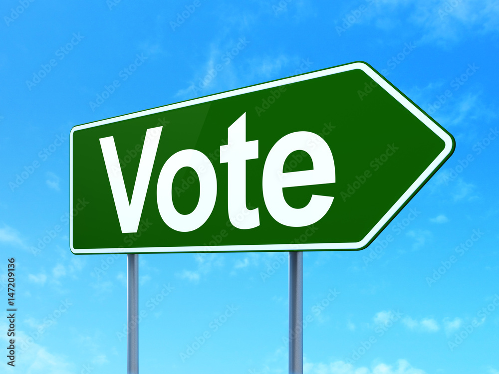 Politics concept: Vote on road sign background Politics concept: Vote on road sign background