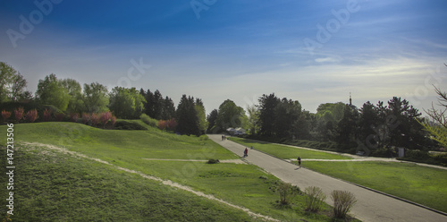 Botanical Garden of Grishko , lawn and blue sky