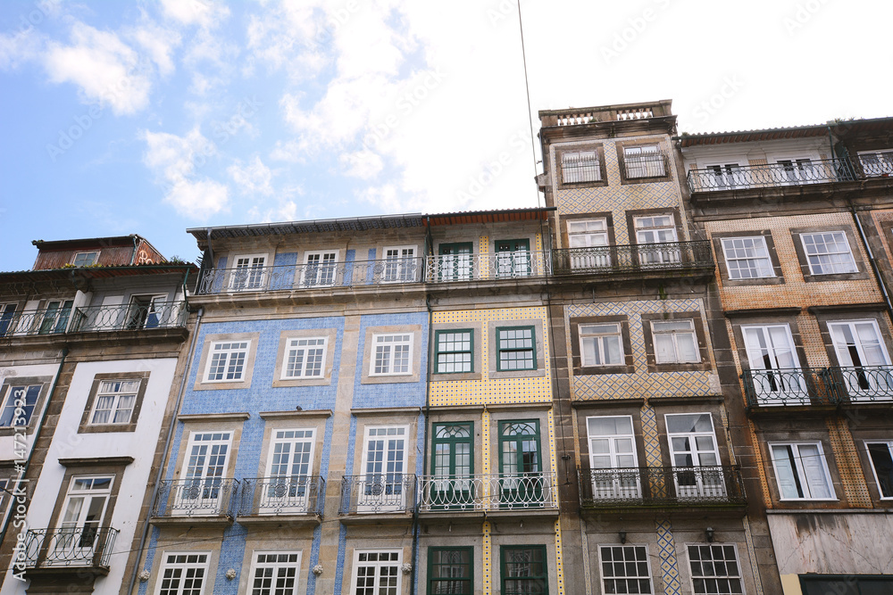 Colorful old facades of houses in Porto