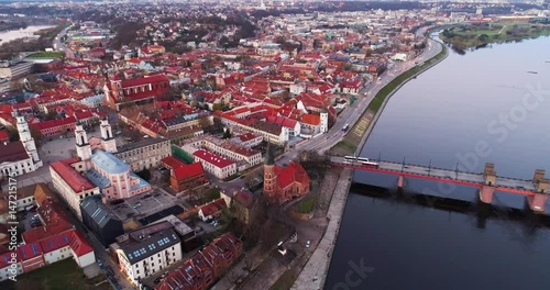 aerial view of old town of city at evenenig photo