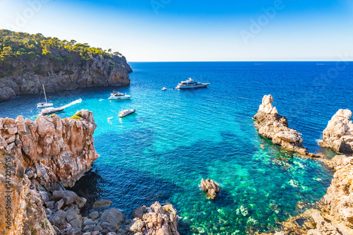 Spanien Mallorca Bucht Boote Cala Deia