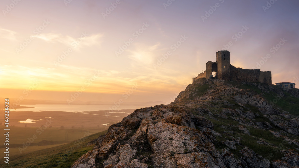 Enisala fortress at sunset, Dobrogea, Romania