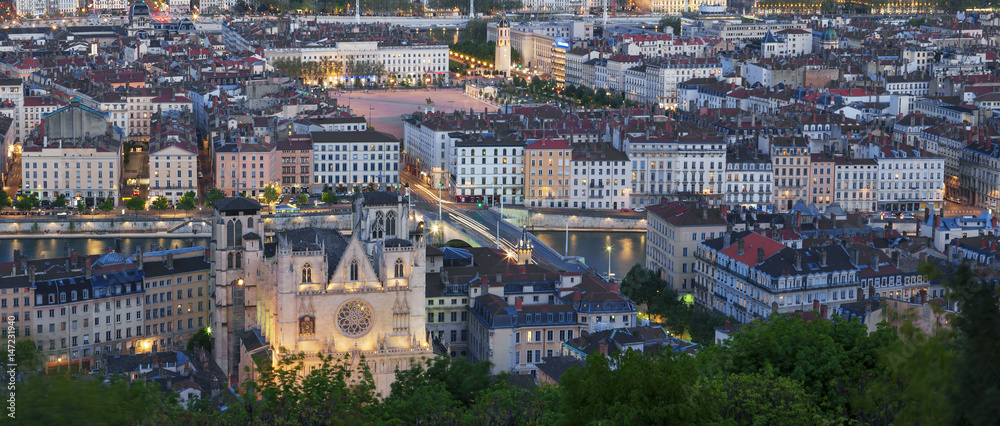 View of Lyon city from Fourviere at night