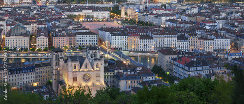 View of Lyon city from Fourviere at night