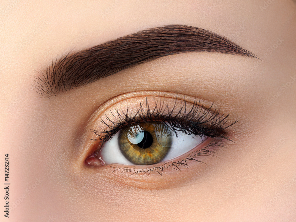 Fototapeta premium Close up view of beautiful brown female eye